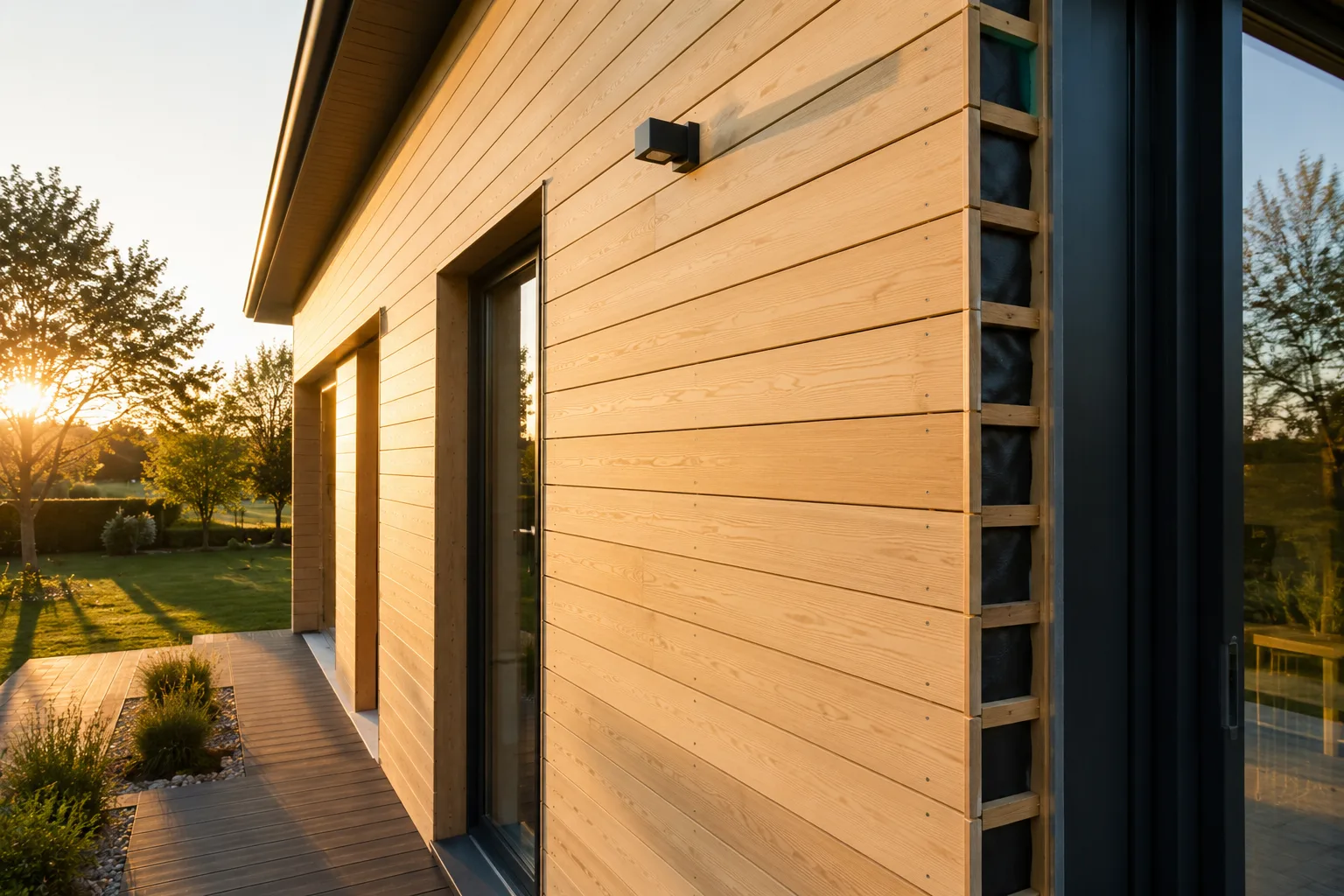 Bardage bois ventilé sur façade de maison contemporaine