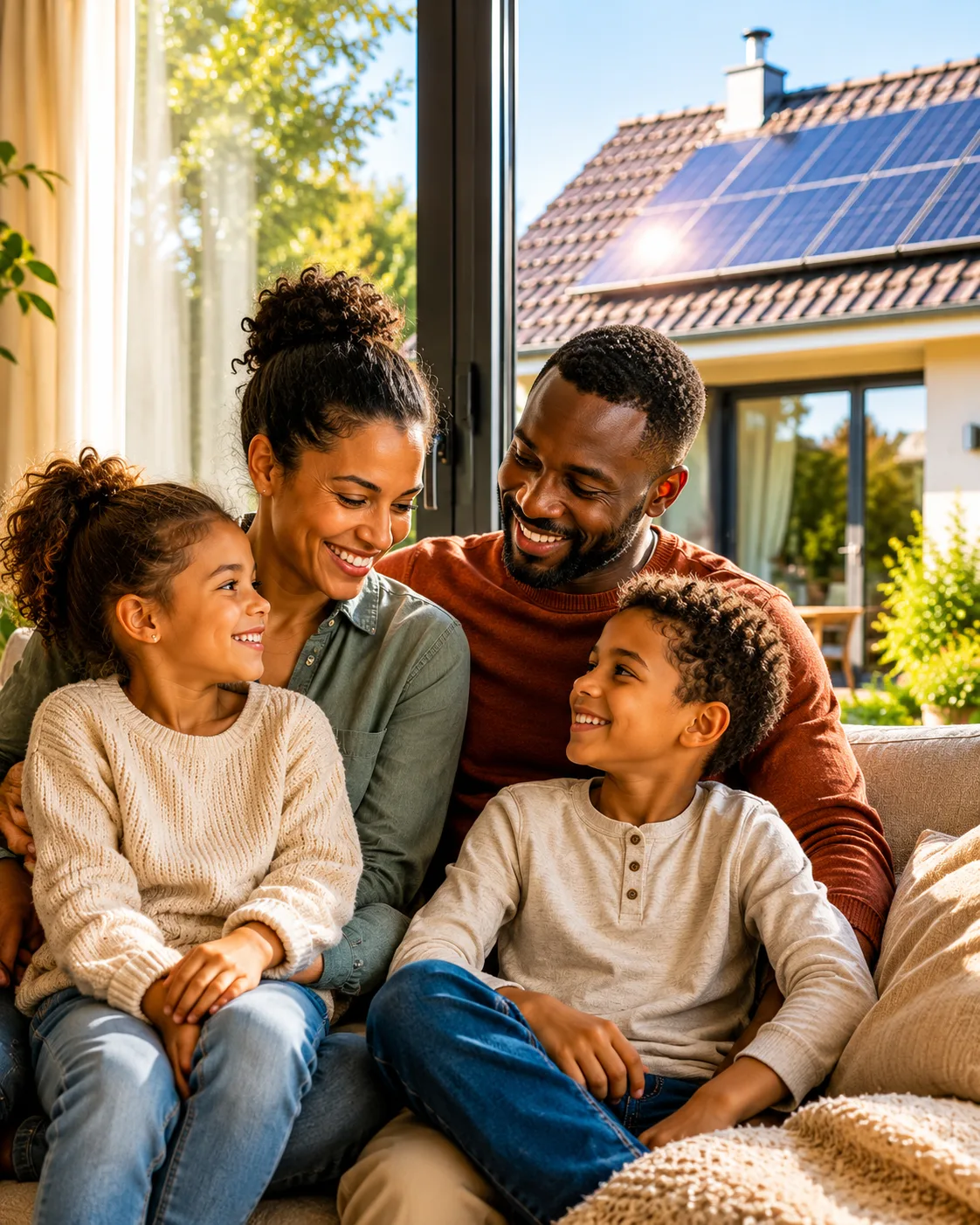 Famille profitant du confort d'un système solaire PRAIMY
