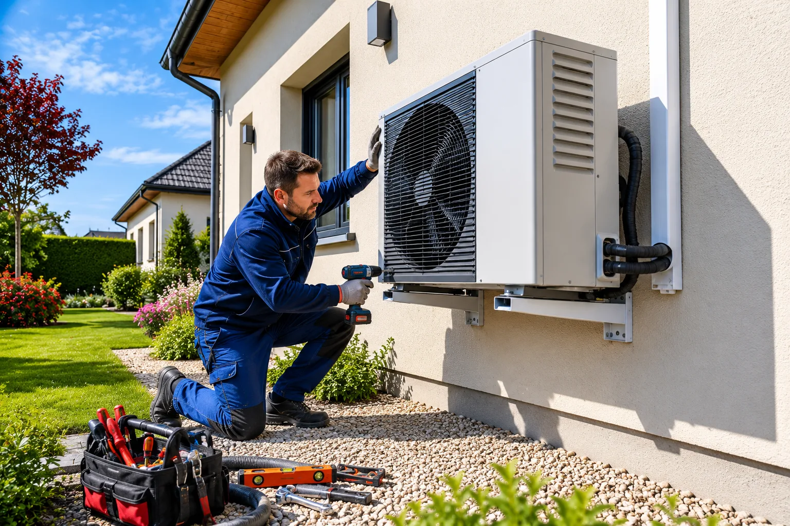 Installation pompe à chaleur air/eau par un technicien PRAIMY