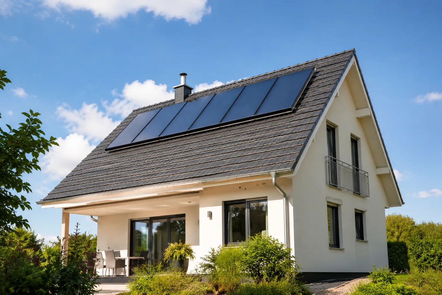 Capteurs solaires thermiques installés sur le toit d'une maison